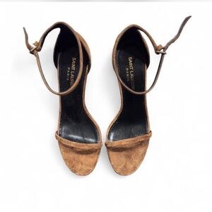 Saint Laurent Brown Suede Ankle Strap Wedge Heels 38.5